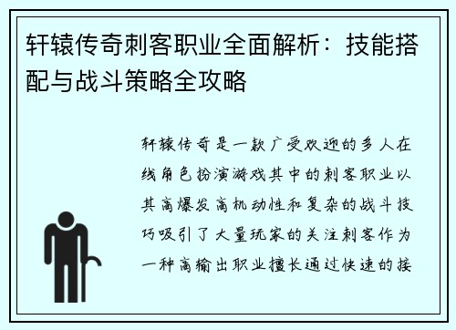 轩辕传奇刺客职业全面解析：技能搭配与战斗策略全攻略